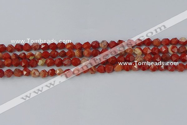 CRE345 15.5 inches 6mm faceted nuggets red jasper beads