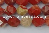 CRE347 15.5 inches 10mm faceted nuggets red jasper beads