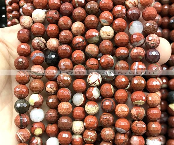 CWJ378 15 inches 8mm faceted round red jasper beads wholesale