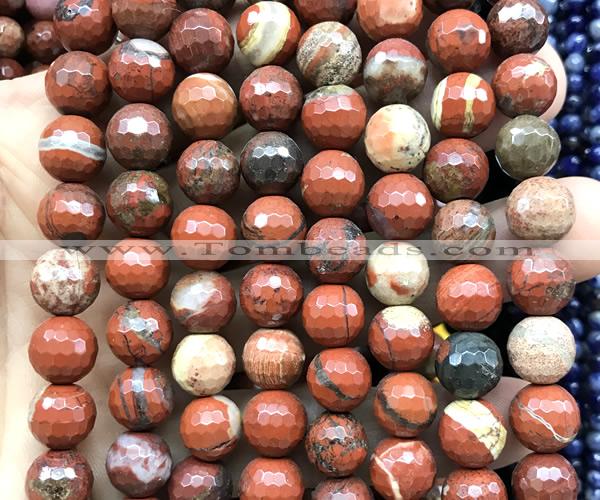 CWJ380 15 inches 12mm faceted round red jasper beads wholesale