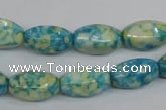 CRF114 15.5 inches 8*14mm rice dyed rain flower stone beads