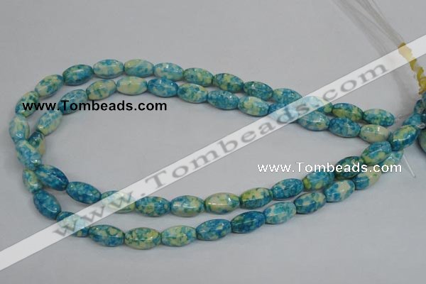 CRF114 15.5 inches 8*14mm rice dyed rain flower stone beads