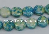 CRF117 15.5 inches 12mm flat round dyed rain flower stone beads