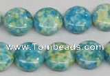 CRF118 15.5 inches 14mm flat round dyed rain flower stone beads