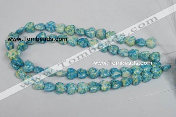 CRF132 15.5 inches 14*14mm heart dyed rain flower stone beads