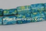 CRF138 15.5 inches 10*15mm flat tube dyed rain flower stone beads