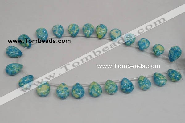 CRF148 Top-drilled 13*18mm flat teardrop dyed rain flower stone beads