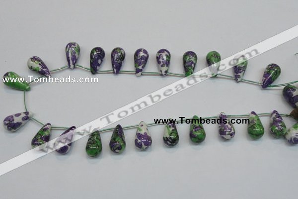 CRF15 11*21mm top-drilled teardrop dyed rain flower stone beads