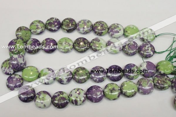 CRF17 15.5 inches 20mm flat round dyed rain flower stone beads