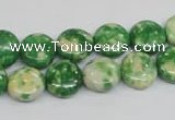 CRF197 15.5 inches 12mm flat round dyed rain flower stone beads