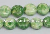 CRF198 15.5 inches 14mm flat round dyed rain flower stone beads