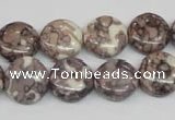 CRF237 15.5 inches 14mm flat round dyed rain flower stone beads