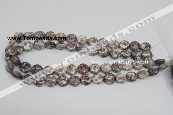 CRF237 15.5 inches 14mm flat round dyed rain flower stone beads