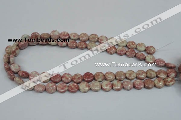 CRF255 15.5 inches 10mm flat round dyed rain flower stone beads