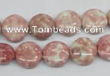 CRF257 15.5 inches 14mm flat round dyed rain flower stone beads