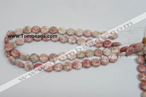 CRF257 15.5 inches 14mm flat round dyed rain flower stone beads