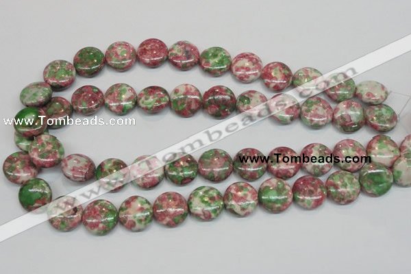 CRF32 15.5 inches 16mm flat round dyed rain flower stone beads