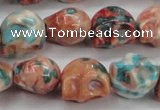 CRF361 15.5 inches 11*12mm skull dyed rain flower stone beads