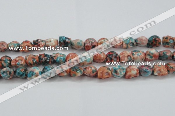 CRF361 15.5 inches 11*12mm skull dyed rain flower stone beads