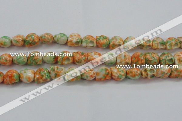 CRF362 15.5 inches 11*12mm skull dyed rain flower stone beads