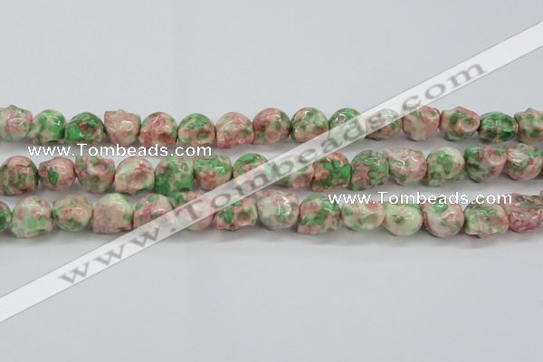 CRF363 15.5 inches 11*12mm skull dyed rain flower stone beads