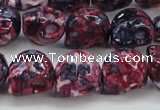 CRF364 15.5 inches 11*12mm skull dyed rain flower stone beads