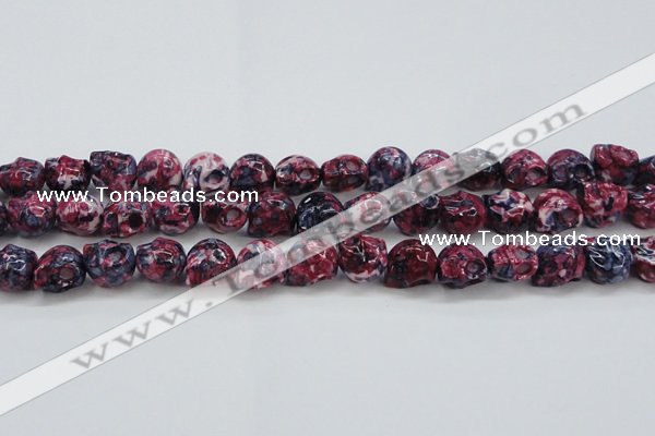 CRF364 15.5 inches 11*12mm skull dyed rain flower stone beads