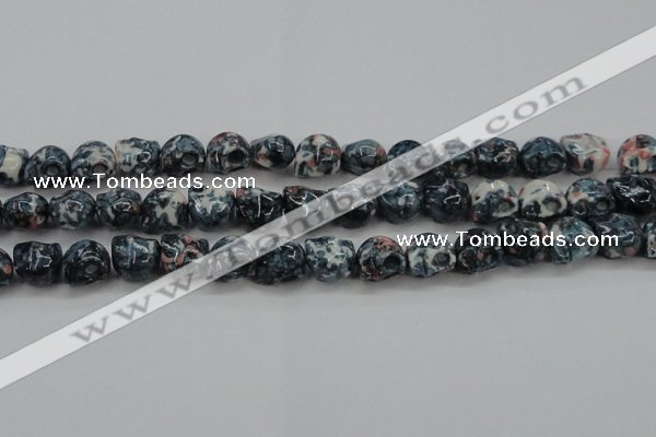 CRF366 15.5 inches 11*12mm skull dyed rain flower stone beads