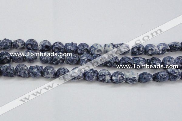 CRF367 15.5 inches 11*12mm skull dyed rain flower stone beads