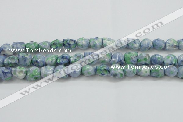 CRF368 15.5 inches 11*12mm skull dyed rain flower stone beads