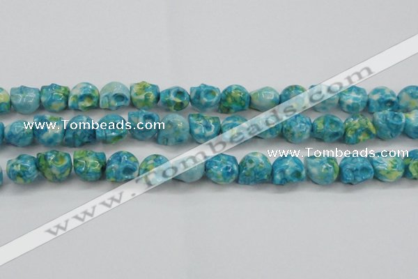 CRF369 15.5 inches 11*12mm skull dyed rain flower stone beads