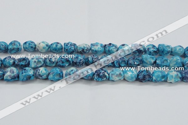 CRF370 15.5 inches 11*12mm skull dyed rain flower stone beads