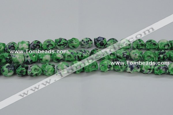 CRF372 15.5 inches 11*12mm skull dyed rain flower stone beads