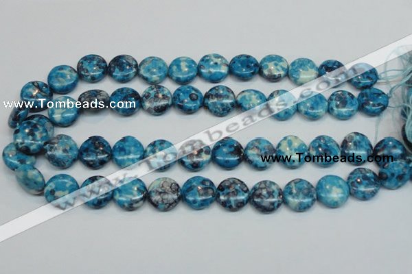 CRF69 15.5 inches 16mm flat round dyed rain flower stone beads