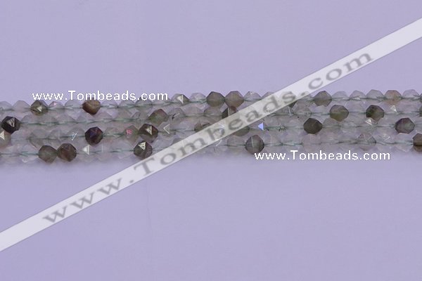 CRH611 15.5 inches 6mm faceted nuggets green rabbit hair beads