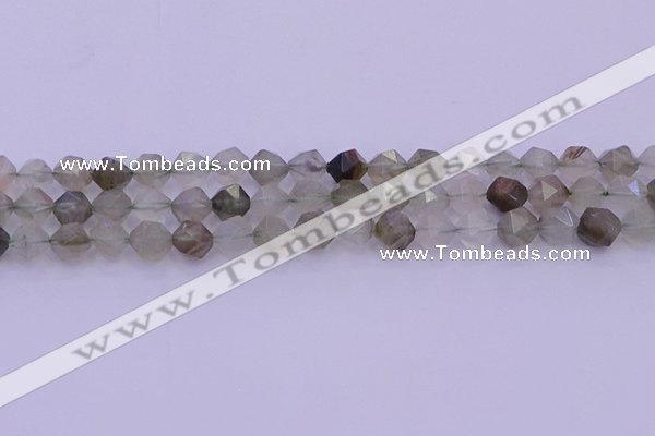 CRH612 15.5 inches 8mm faceted nuggets green rabbit hair beads