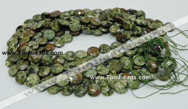 CRH84 15.5 inches 12mm faceted flat round rhyolite beads wholesale