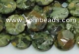 CRH85 15.5 inches 14mm faceted flat round rhyolite beads wholesale