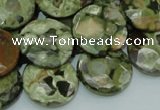 CRH87 15.5 inches 20mm faceted flat round rhyolite beads wholesale