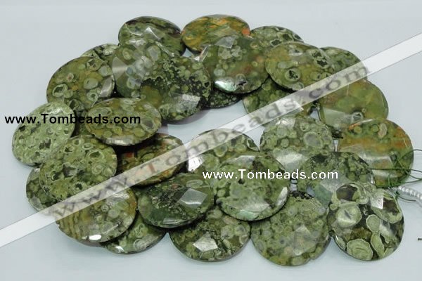 CRH88 15.5 inches 40mm faceted flat round rhyolite beads wholesale