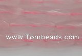 CRI02 15.5 inches 10*30mm faceted rice rose quartz beads wholesale