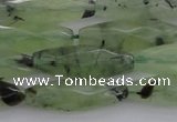 CRI07 15.5 inches 10*30mm faceted rice green rutilated quartz beads