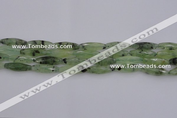 CRI07 15.5 inches 10*30mm faceted rice green rutilated quartz beads