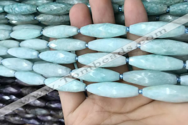 CRI110 15.5 inches 10*30mm faceted rice amazonite gemstone beads