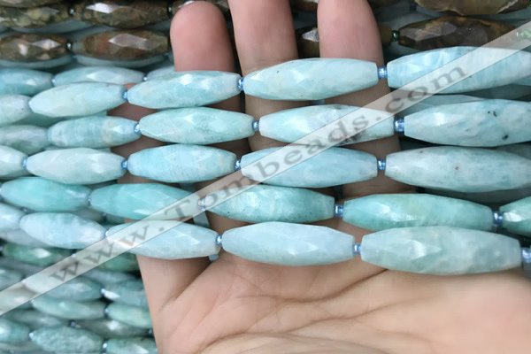 CRI111 15.5 inches 10*30mm faceted rice amazonite gemstone beads