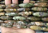 CRI115 15.5 inches 10*30mm faceted rice rhyolite gemstone beads