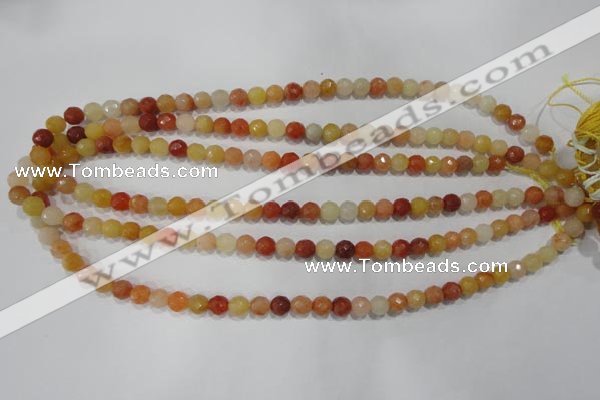 CRJ401 15.5 inches 6mm faceted round red & yellow jade beads