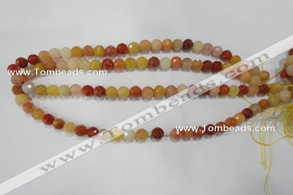 CRJ402 15.5 inches 8mm faceted round red & yellow jade beads