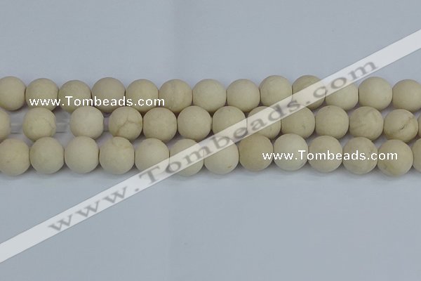 CRJ613 15.5 inches 10mm round matte white fossil jasper beads