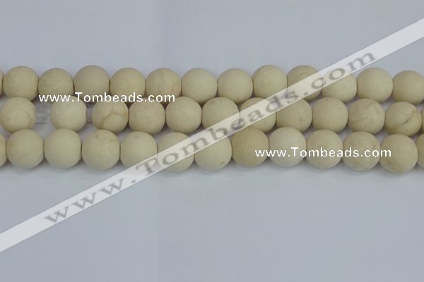 CRJ614 15.5 inches 12mm round matte white fossil jasper beads